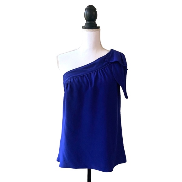 PARKER ROYAL BLUE SILK ONE SHOULDER BLOUSE TOP - Picture 9 of 10